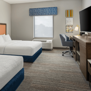 Inside a hotel room at the Hampton Inn in Fairmont