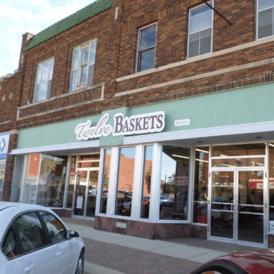 View from the outside of Twelve Baskets Re-Sale located in downtown Fairmont, Minnesota