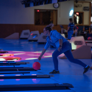 Person bowling at Bowlmor Lanes in Fairmont