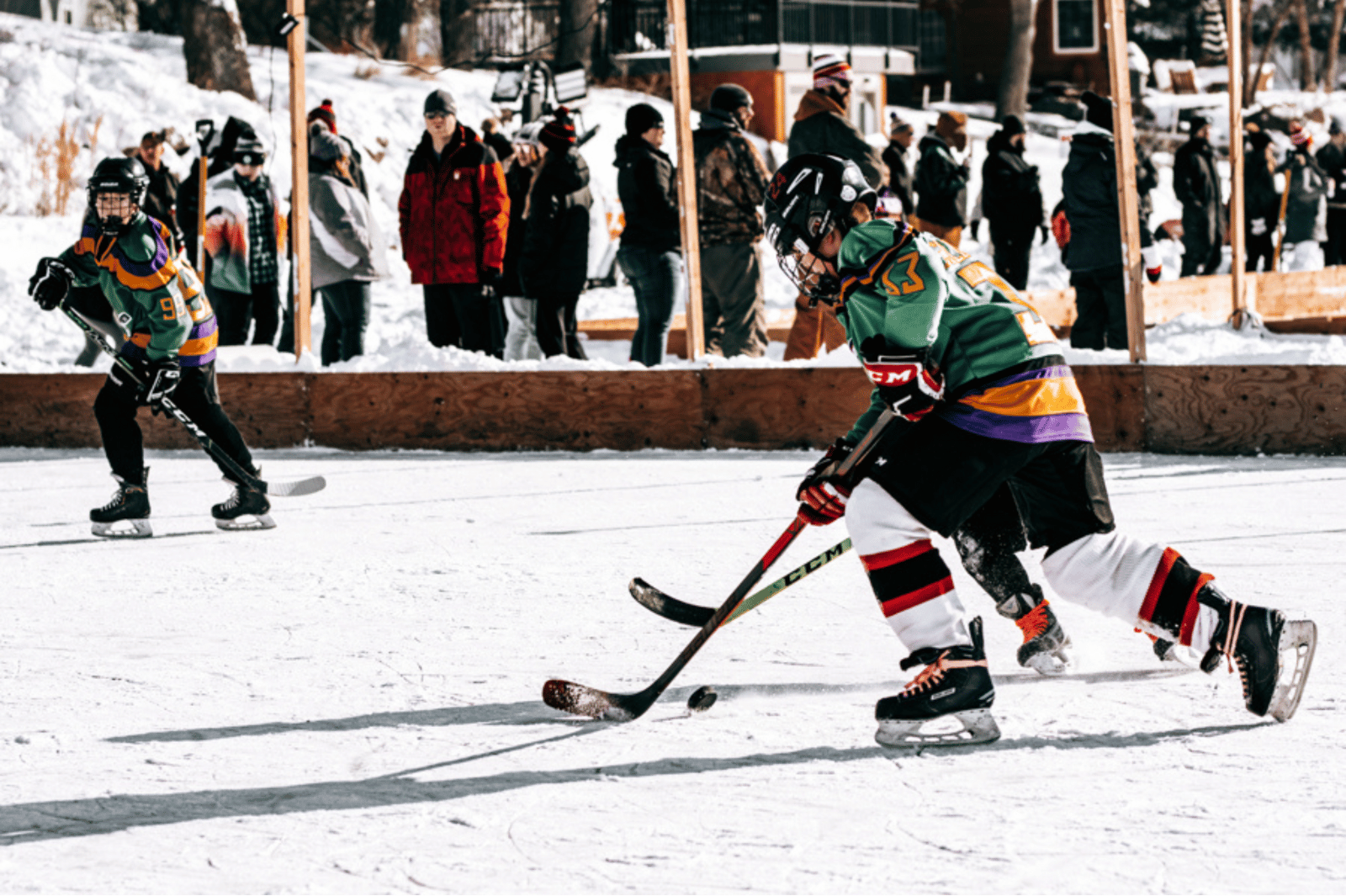 Kids playing pond hockey