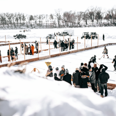 Aerial view of the Southern Minnesota Pond Hockey Rink on Lake Sisseton in Fairmont Minnesota