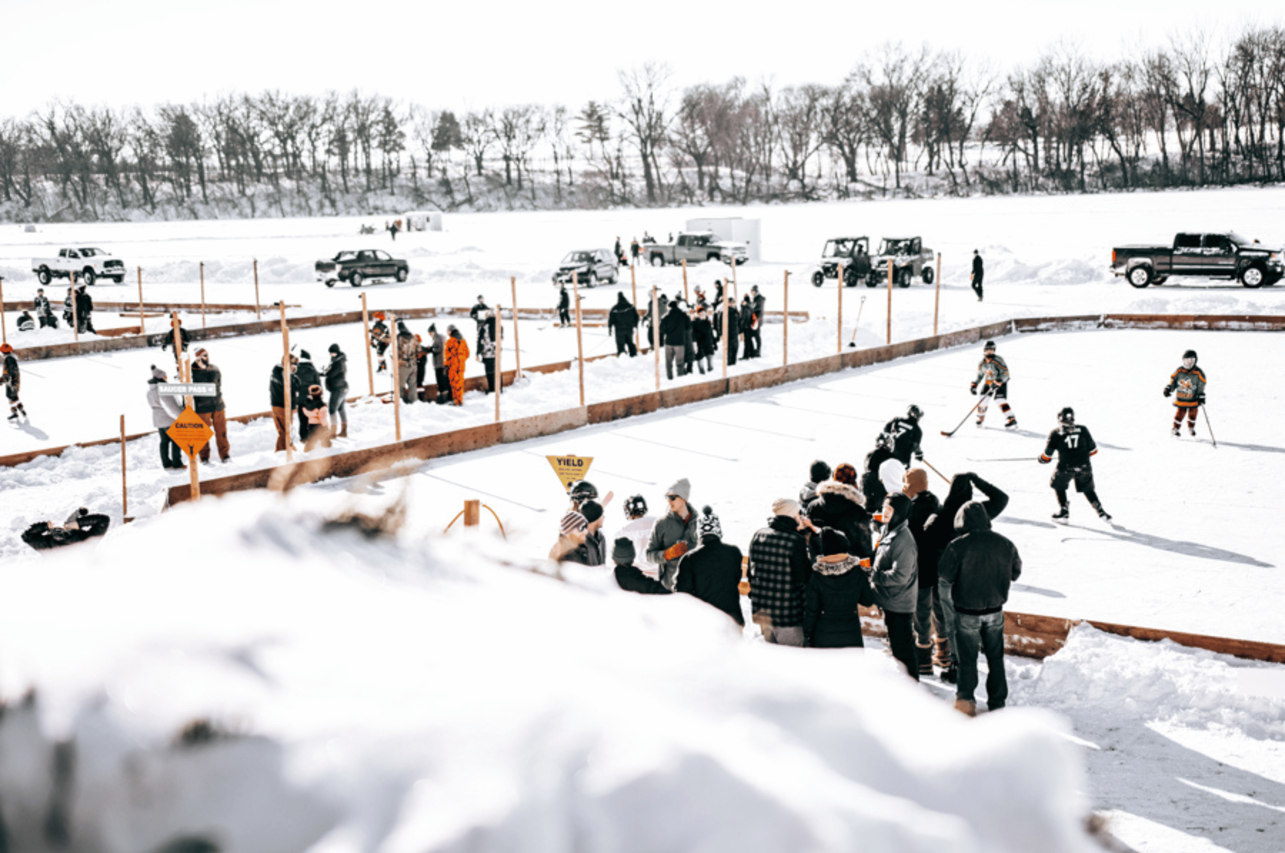 Aerial view of the Southern Minnesota Pond Hockey Rink on Lake Sisseton in Fairmont Minnesota