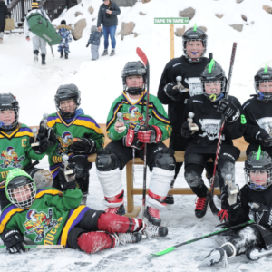 Kids hockey team posing for picture