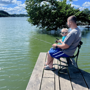 Family Fishing on one of Fairmont's Fishing Docks on Fairmonts Chain of Lakes in Southern Minnesota