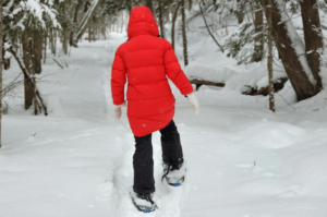 Person snowshoeing on Fairmont's trails