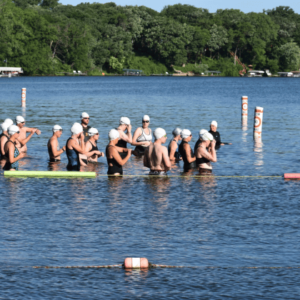 Athletes getting ready in the lake for the Fairmont Triathlon & 5K