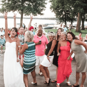 Wedding guests dancing at reception