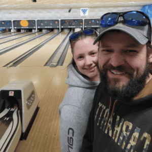 couple bowling at bowlmor in fairmont mn