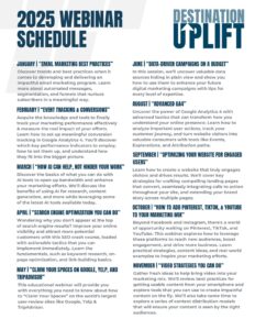 Photo of the schedule of the webinars that are being offered for free with Destination Uplift