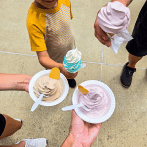 Close-up view of colorful ice cream cones from Dairy Freeze in Fairmont, MN.