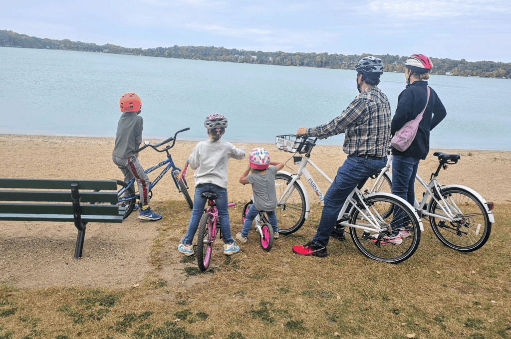 Family biking on trails in Fairmont, Minnesota