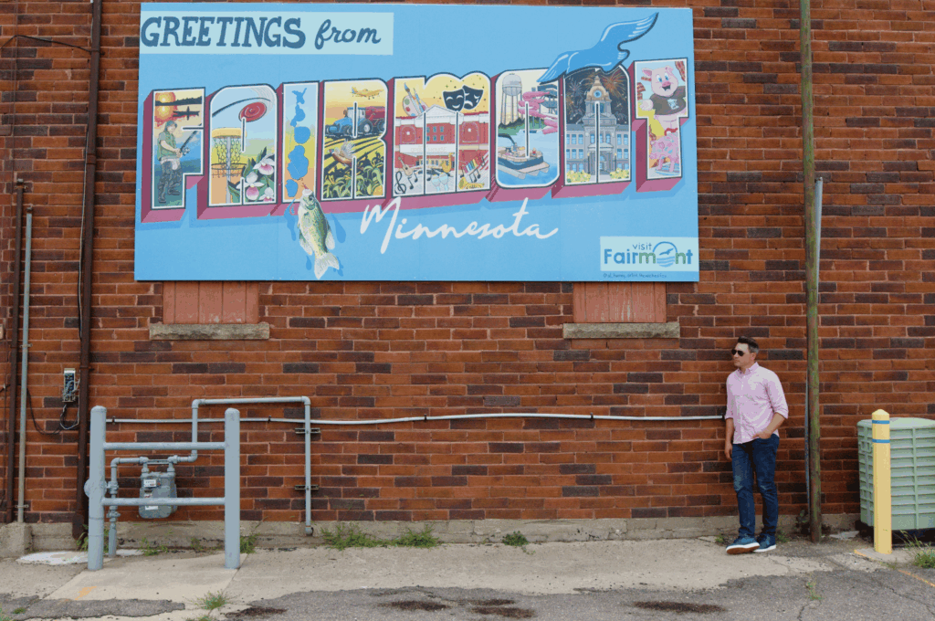 Cory Hepola with the greetings from Fairmont Mural