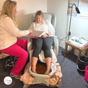 Women doing a foot detox at Rewind Med Spa in Fairmont MN